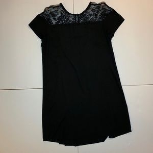 Zara Black Lace Yoke Short Sleeve Shift Dress